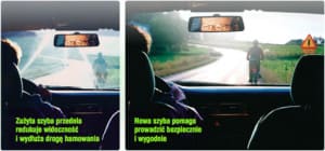 Przykład jak szyba samochodowa wpływa na widoczność podczas jazdy.